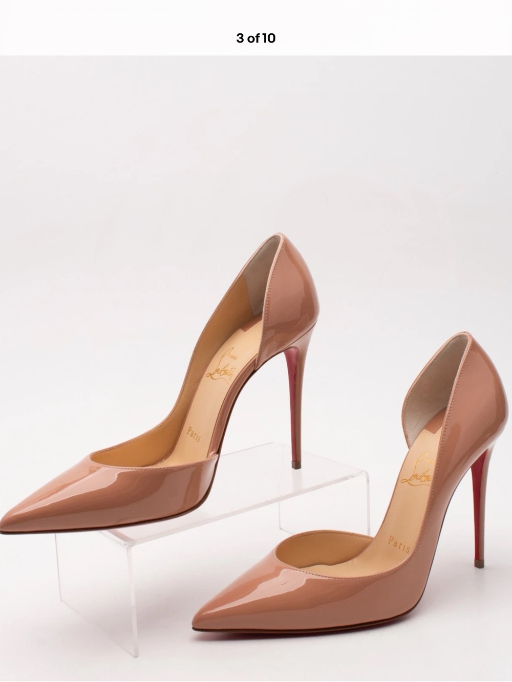 Christian Louboutin Patent Nude Pointed-Toe Pumps with Red Soles
